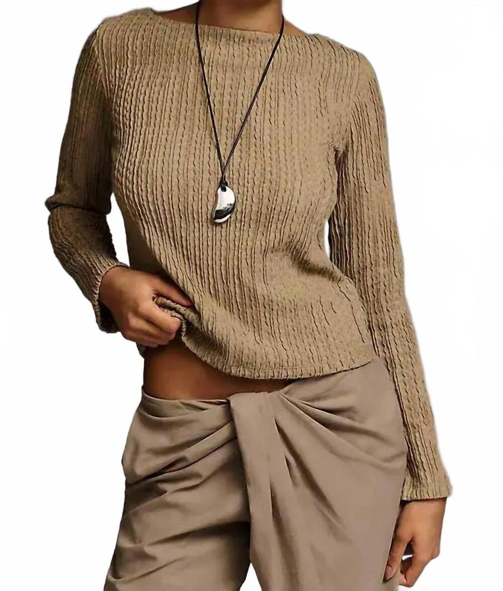 NEW SANCTUARY long sleeve boatneck textured top in covert green